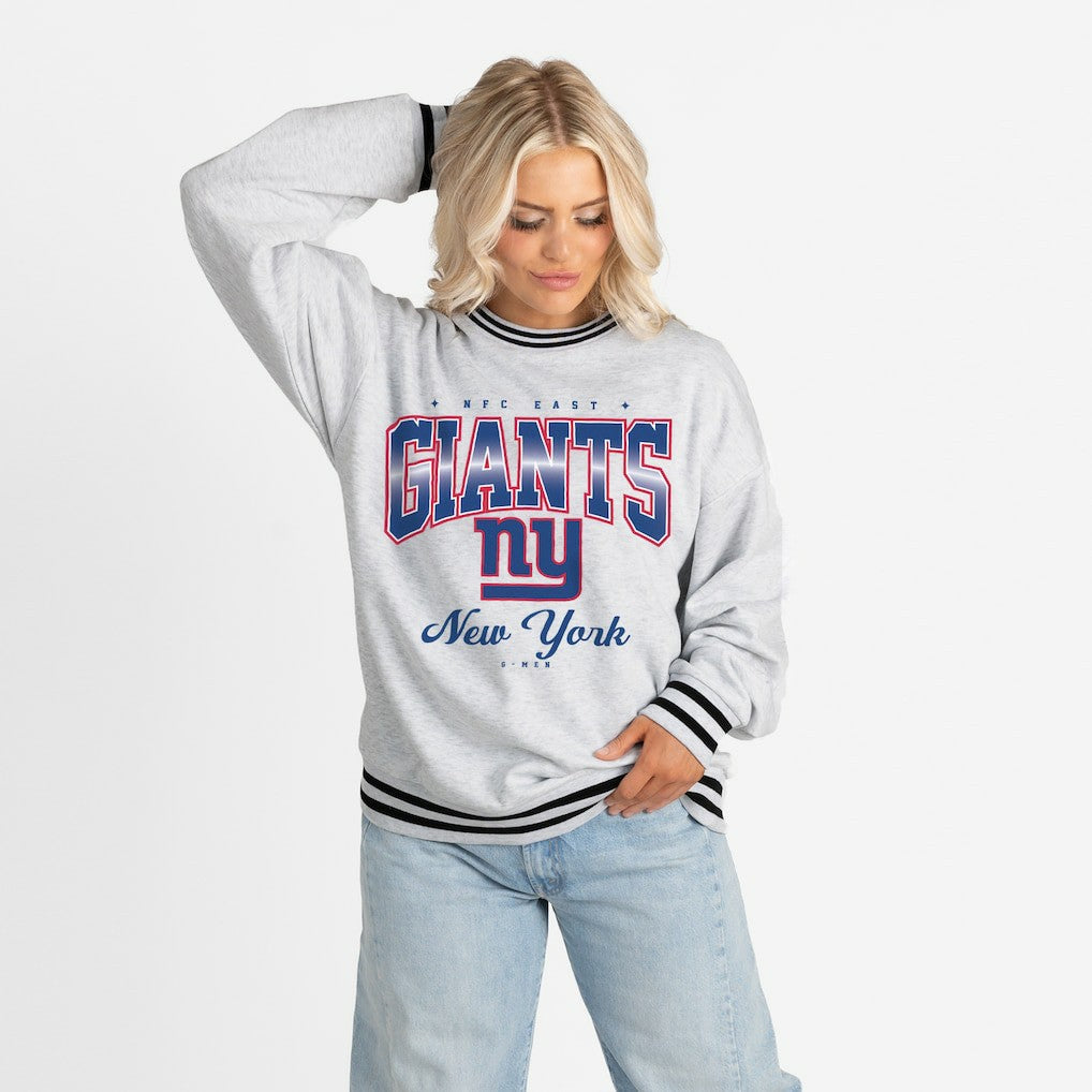 NFL New York Giants Gameday Couture Women's Oversized Gridiron Drive Ringer Stripe Sweatshirt