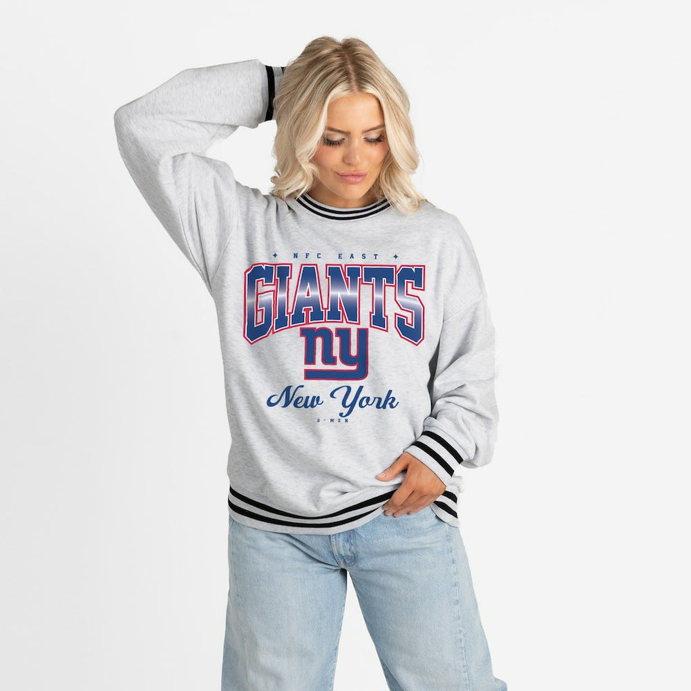 NFL New York Giants Gameday Couture Women's Oversized Gridiron Drive Ringer Stripe Sweatshirt