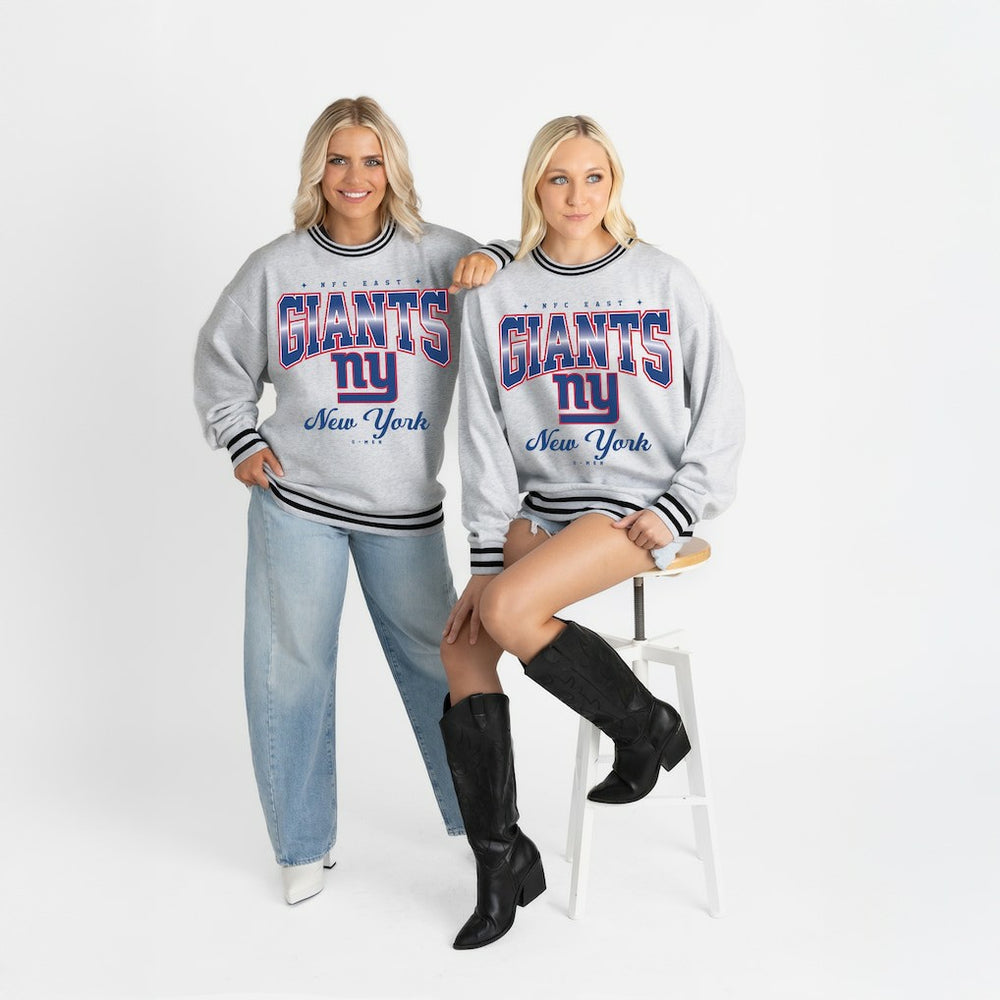 NFL New York Giants Gameday Couture Women's Oversized Gridiron Drive Ringer Stripe Sweatshirt