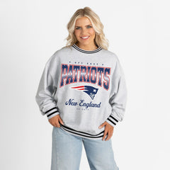 NFL New England Patriots Gameday Couture Women's Oversized Gridiron Drive Ringer Stripe Sweatshirt