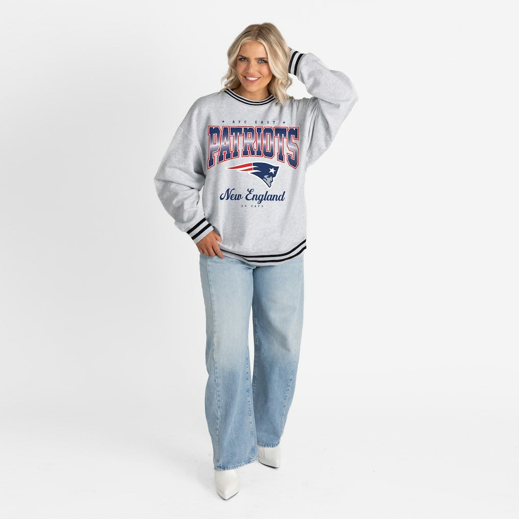 NFL New England Patriots Gameday Couture Women's Oversized Gridiron Drive Ringer Stripe Sweatshirt