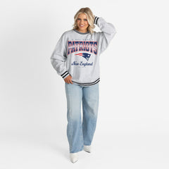 NFL New England Patriots Gameday Couture Women's Oversized Gridiron Drive Ringer Stripe Sweatshirt