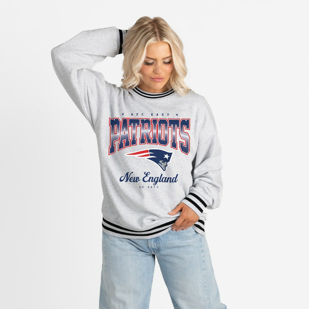 NFL New England Patriots Gameday Couture Women's Oversized Gridiron Drive Ringer Stripe Sweatshirt