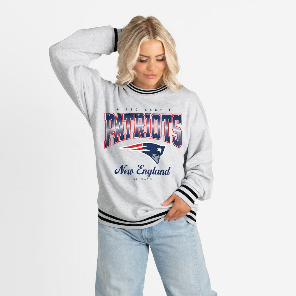 NFL New England Patriots Gameday Couture Women's Oversized Gridiron Drive Ringer Stripe Sweatshirt