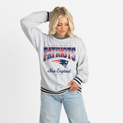 NFL New England Patriots Gameday Couture Women's Oversized Gridiron Drive Ringer Stripe Sweatshirt