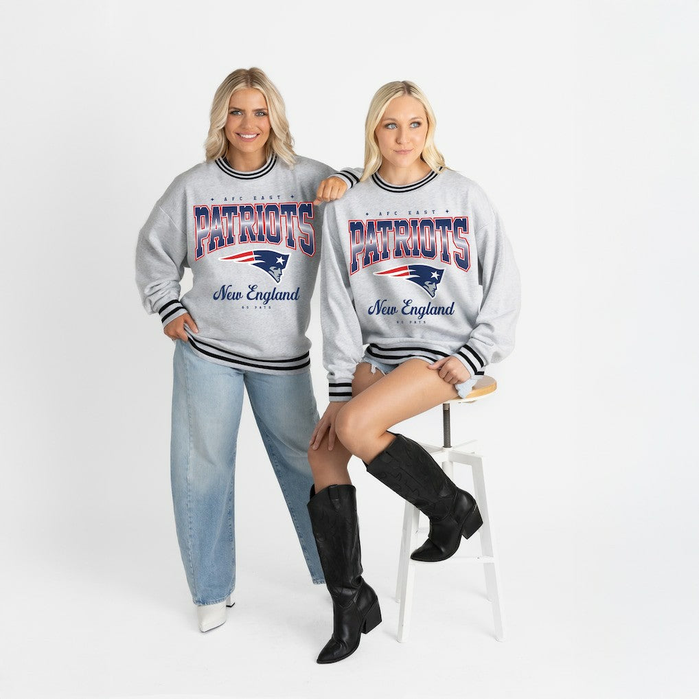 NFL New England Patriots Gameday Couture Women's Oversized Gridiron Drive Ringer Stripe Sweatshirt