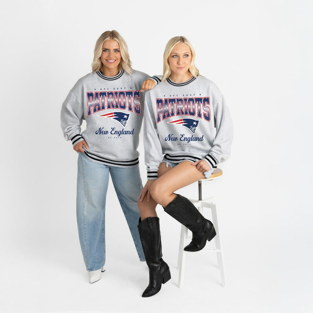 NFL New England Patriots Gameday Couture Women's Oversized Gridiron Drive Ringer Stripe Sweatshirt