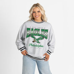NFL Philadelphia Eagles Gameday Couture Women's Oversized Gridiron Drive Ringer Stripe Sweatshirt