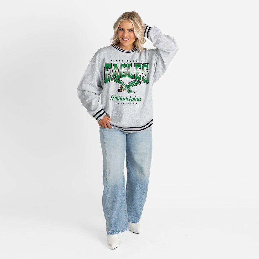NFL Philadelphia Eagles Gameday Couture Women's Oversized Gridiron Drive Ringer Stripe Sweatshirt