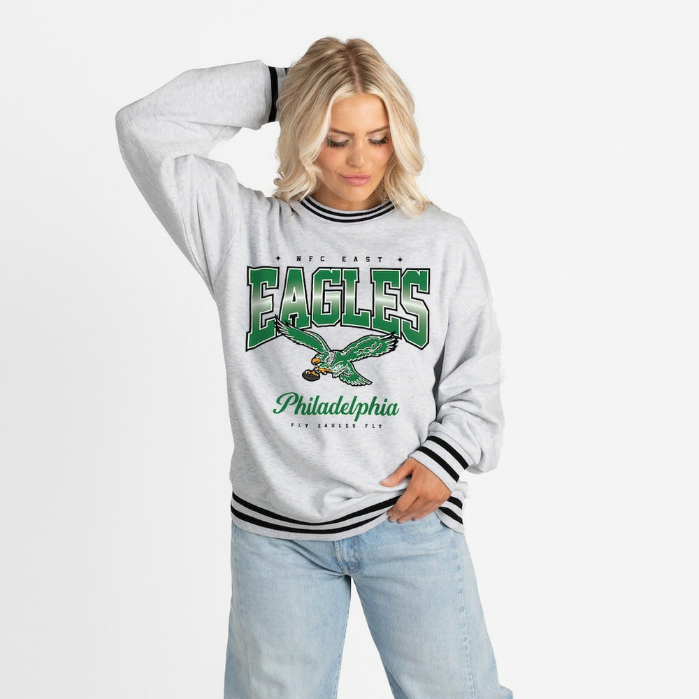 NFL Philadelphia Eagles Gameday Couture Women's Oversized Gridiron Drive Ringer Stripe Sweatshirt