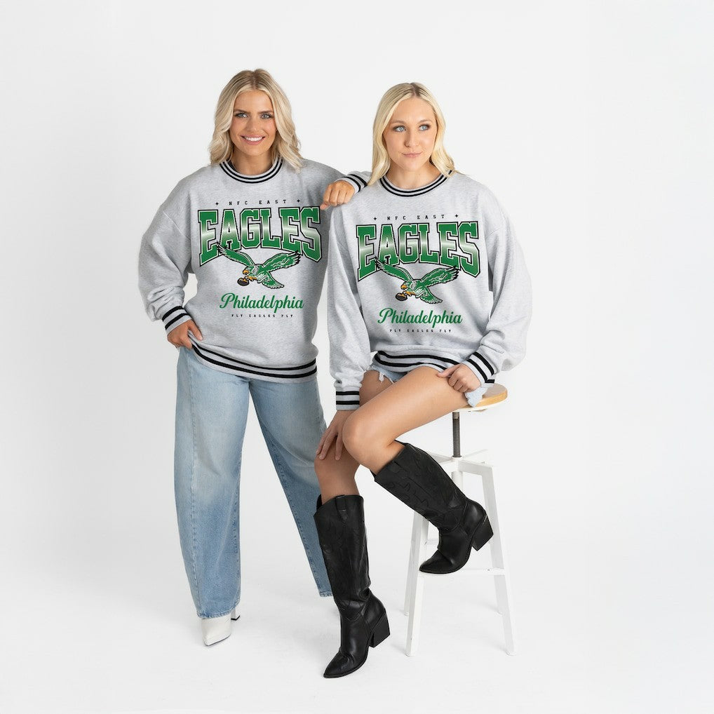 NFL Philadelphia Eagles Gameday Couture Women's Oversized Gridiron Drive Ringer Stripe Sweatshirt