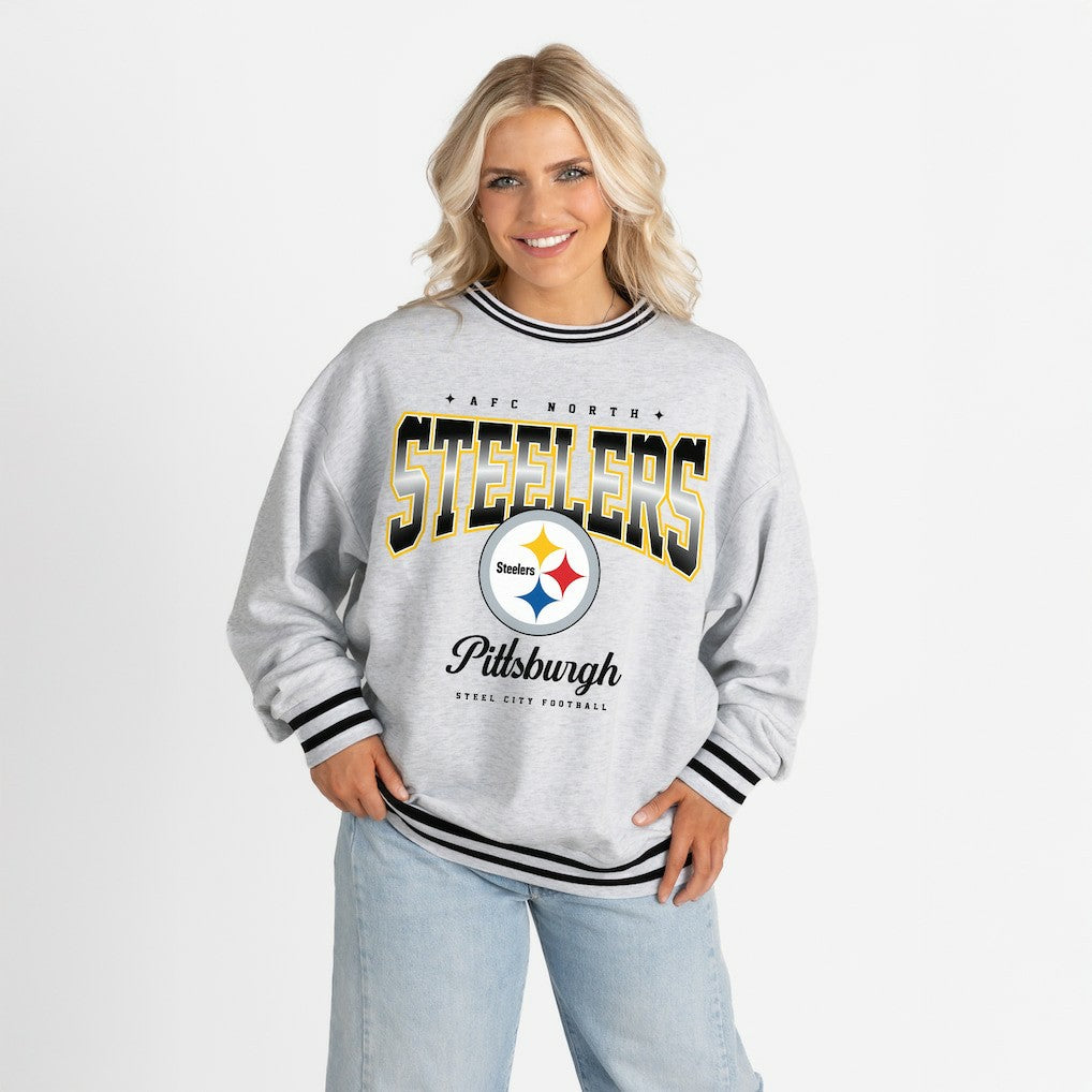 NFL Pittsburgh Steelers Gameday Couture Women's Oversized Gridiron Drive Ringer Stripe Sweatshirt
