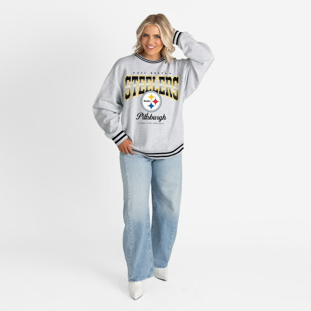 NFL Pittsburgh Steelers Gameday Couture Women's Oversized Gridiron Drive Ringer Stripe Sweatshirt