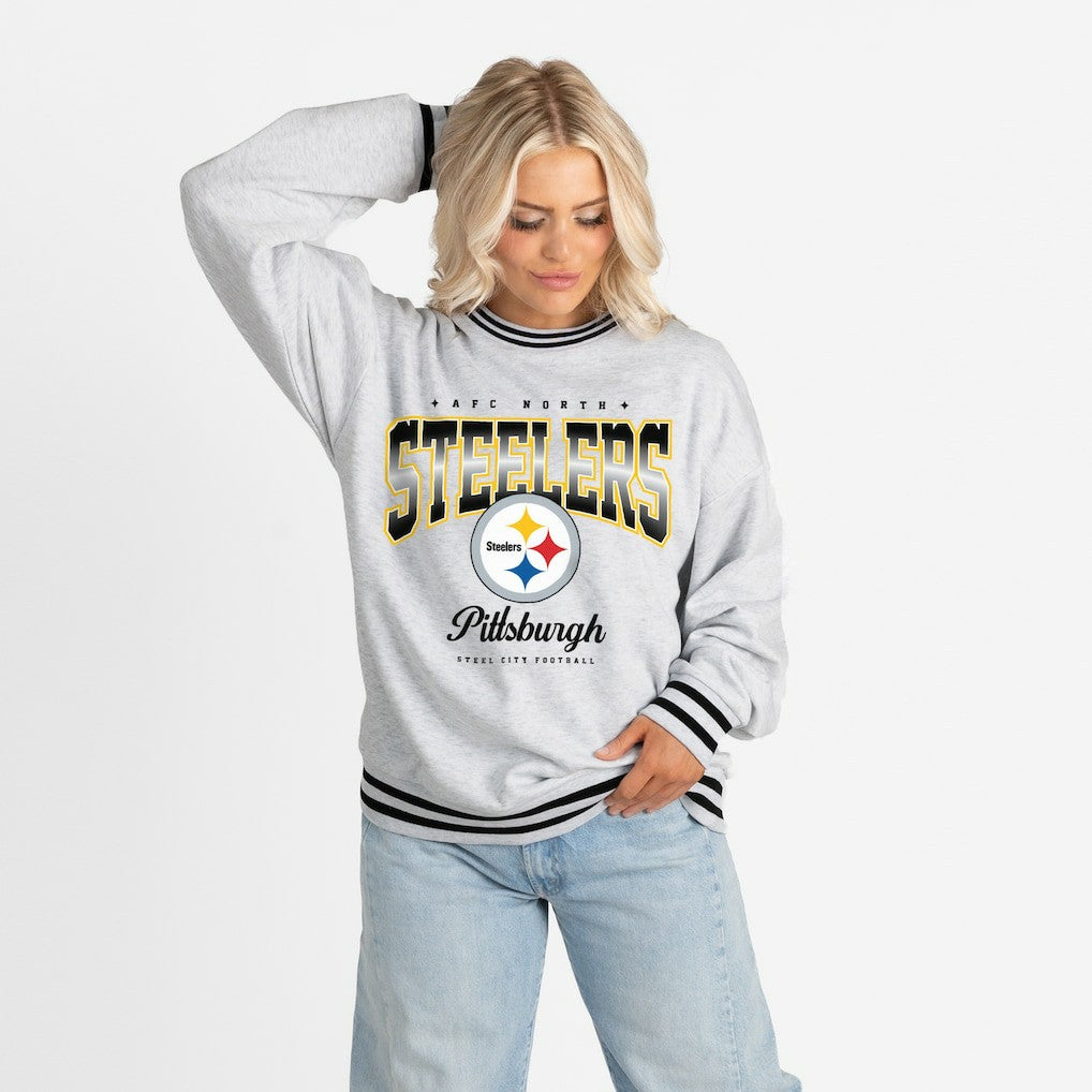 NFL Pittsburgh Steelers Gameday Couture Women's Oversized Gridiron Drive Ringer Stripe Sweatshirt