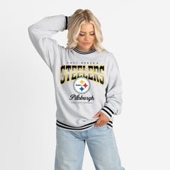 NFL Pittsburgh Steelers Gameday Couture Women's Oversized Gridiron Drive Ringer Stripe Sweatshirt
