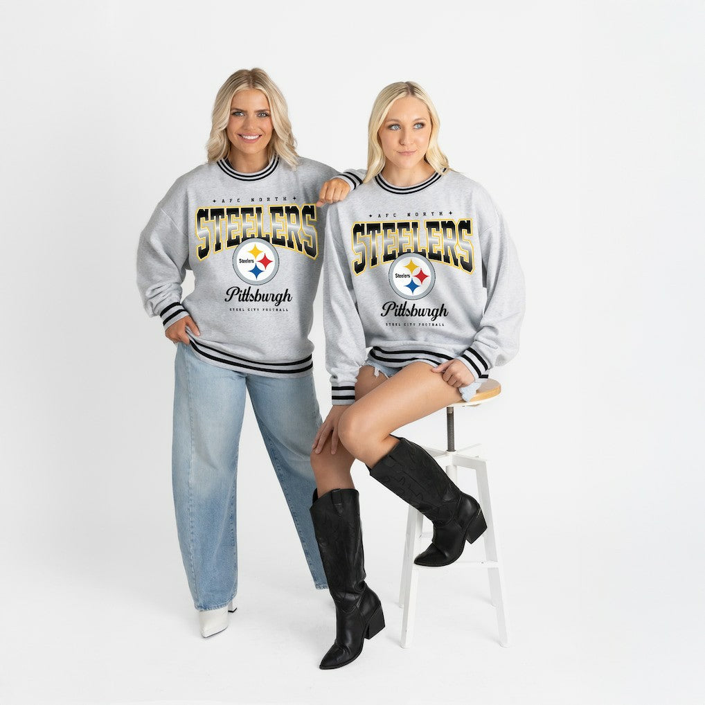 NFL Pittsburgh Steelers Gameday Couture Women's Oversized Gridiron Drive Ringer Stripe Sweatshirt