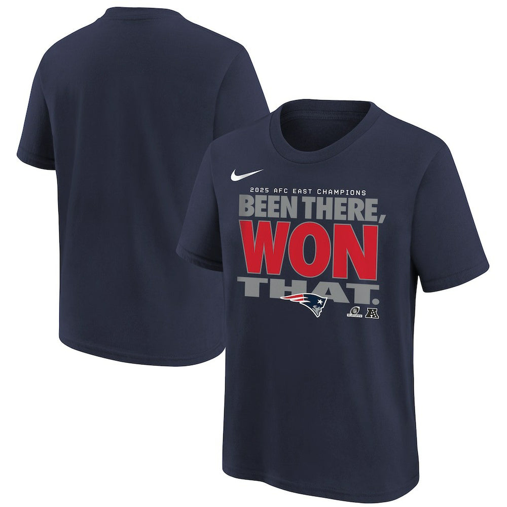 NFL New England Patriots Youth 2025 AFC East Division Champions Locker Room Trophy Collection T-Shirt