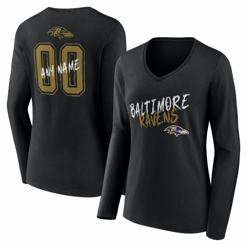 NFL Baltimore Ravens Women's Hustle Personalized Name & Number Long Sleeve V-Neck T-Shirt