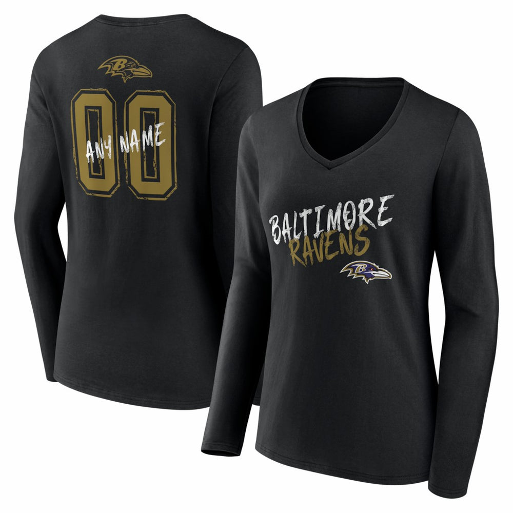 NFL Baltimore Ravens Women's Hustle Personalized Name & Number Long Sleeve V-Neck T-Shirt