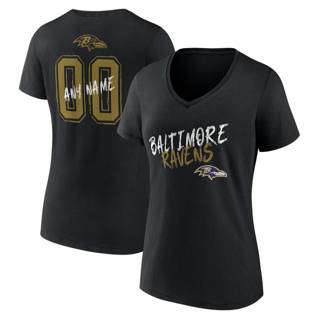 NFL Baltimore Ravens Women's Hustle Personalized Name & Number V-Neck T-Shirt