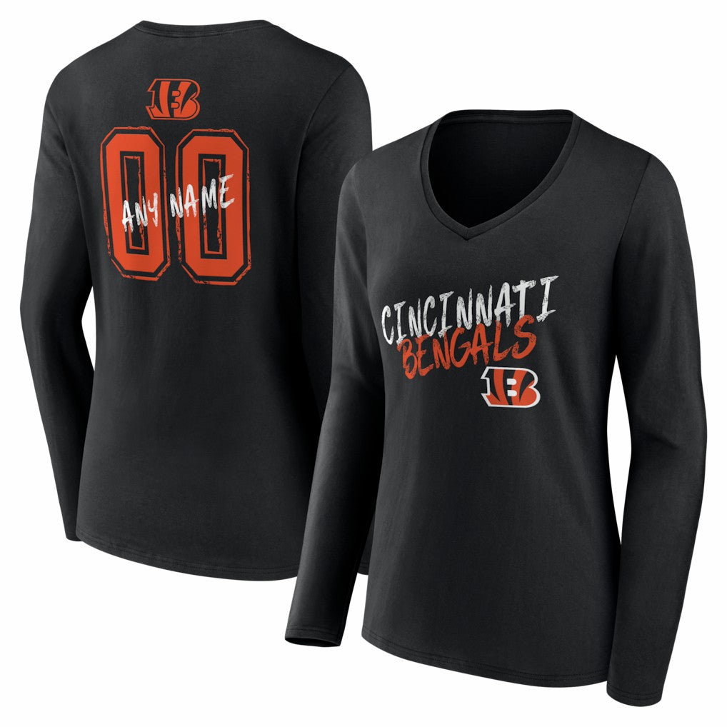NFL Cincinnati Bengals Women's Hustle Personalized Name & Number Long Sleeve V-Neck T-Shirt