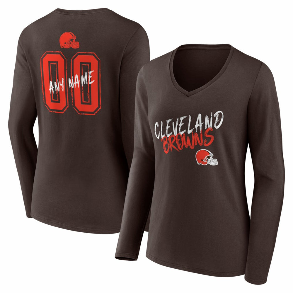 NFL Cleveland Browns Women's Hustle Personalized Name & Number Long Sleeve V-Neck T-Shirt