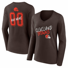 NFL Cleveland Browns Women's Hustle Personalized Name & Number Long Sleeve V-Neck T-Shirt