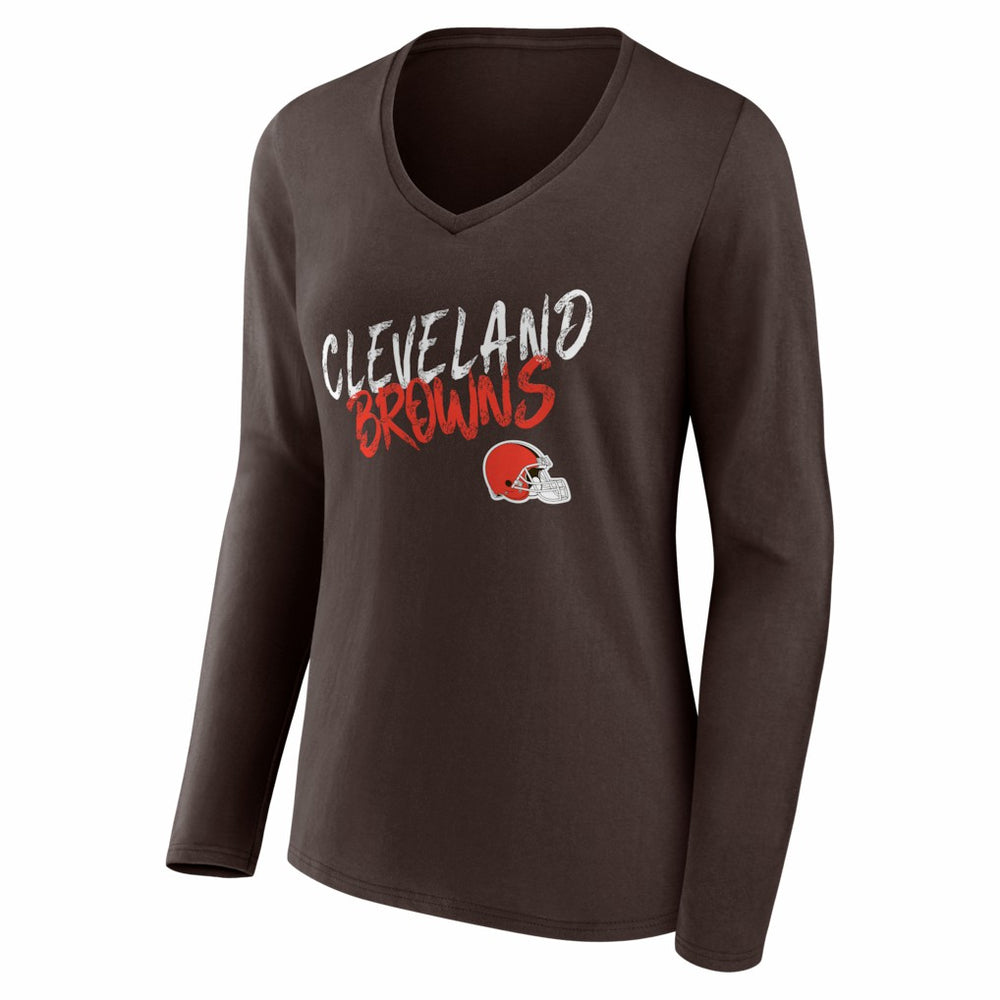 NFL Cleveland Browns Women's Hustle Personalized Name & Number Long Sleeve V-Neck T-Shirt