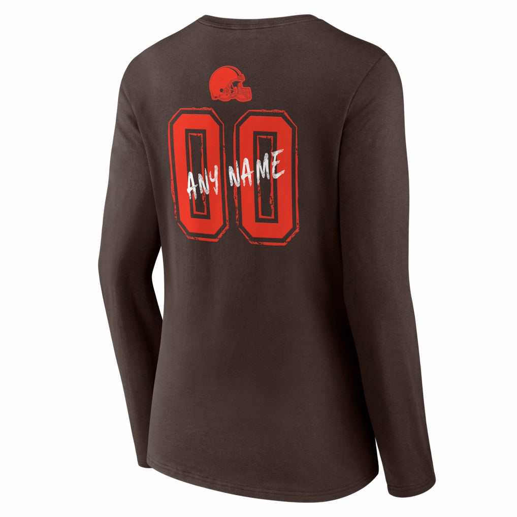 NFL Cleveland Browns Women's Hustle Personalized Name & Number Long Sleeve V-Neck T-Shirt
