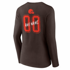 NFL Cleveland Browns Women's Hustle Personalized Name & Number Long Sleeve V-Neck T-Shirt