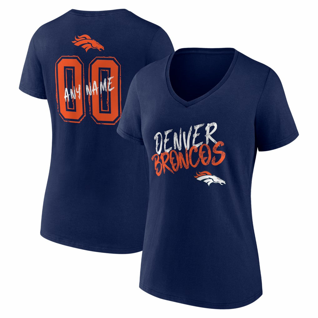 NFL Denver Broncos Women's Hustle Personalized Name & Number V-Neck T-Shirt