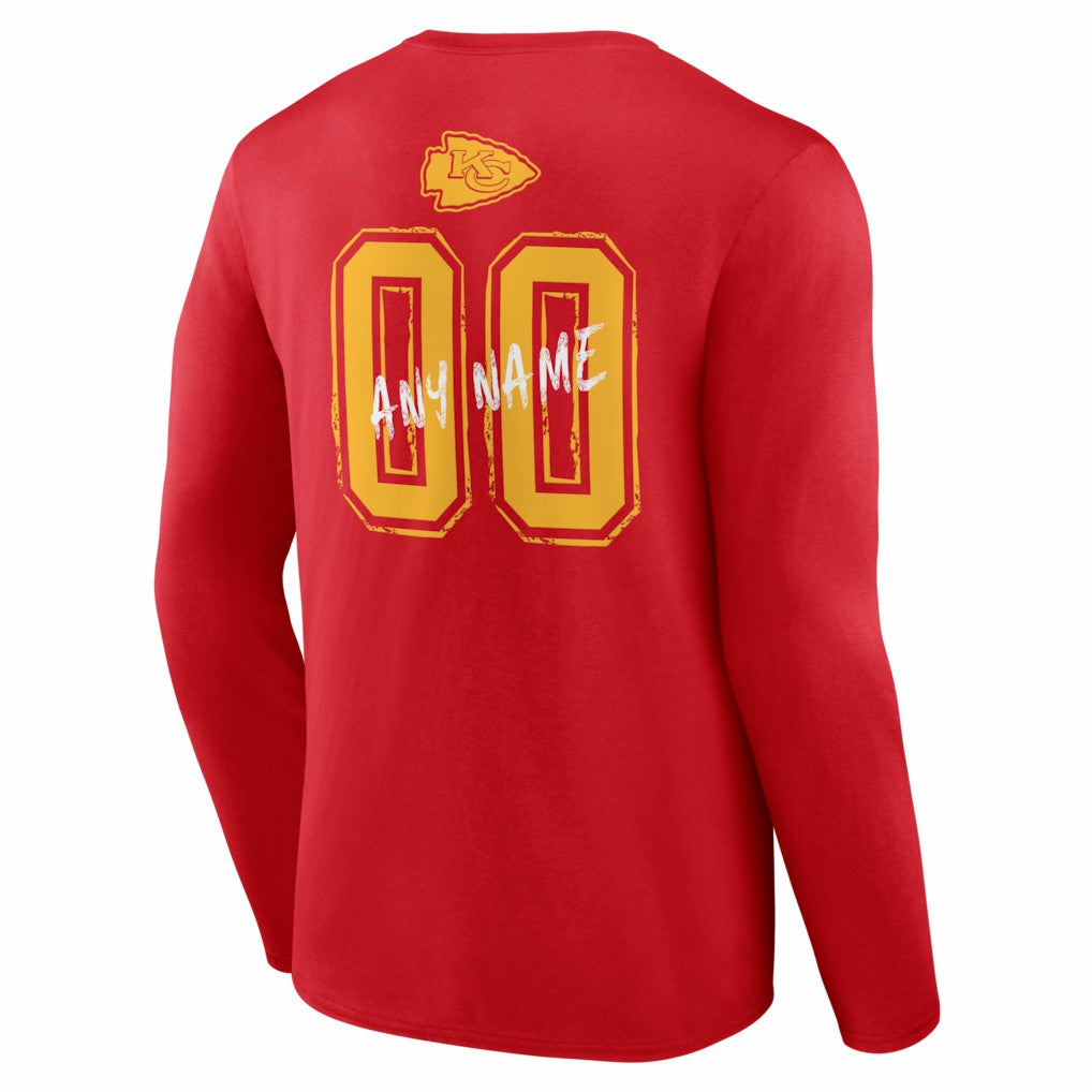 NFL Kansas City Chiefs Hustle Personalized Name & Number Long Sleeve T-Shirt