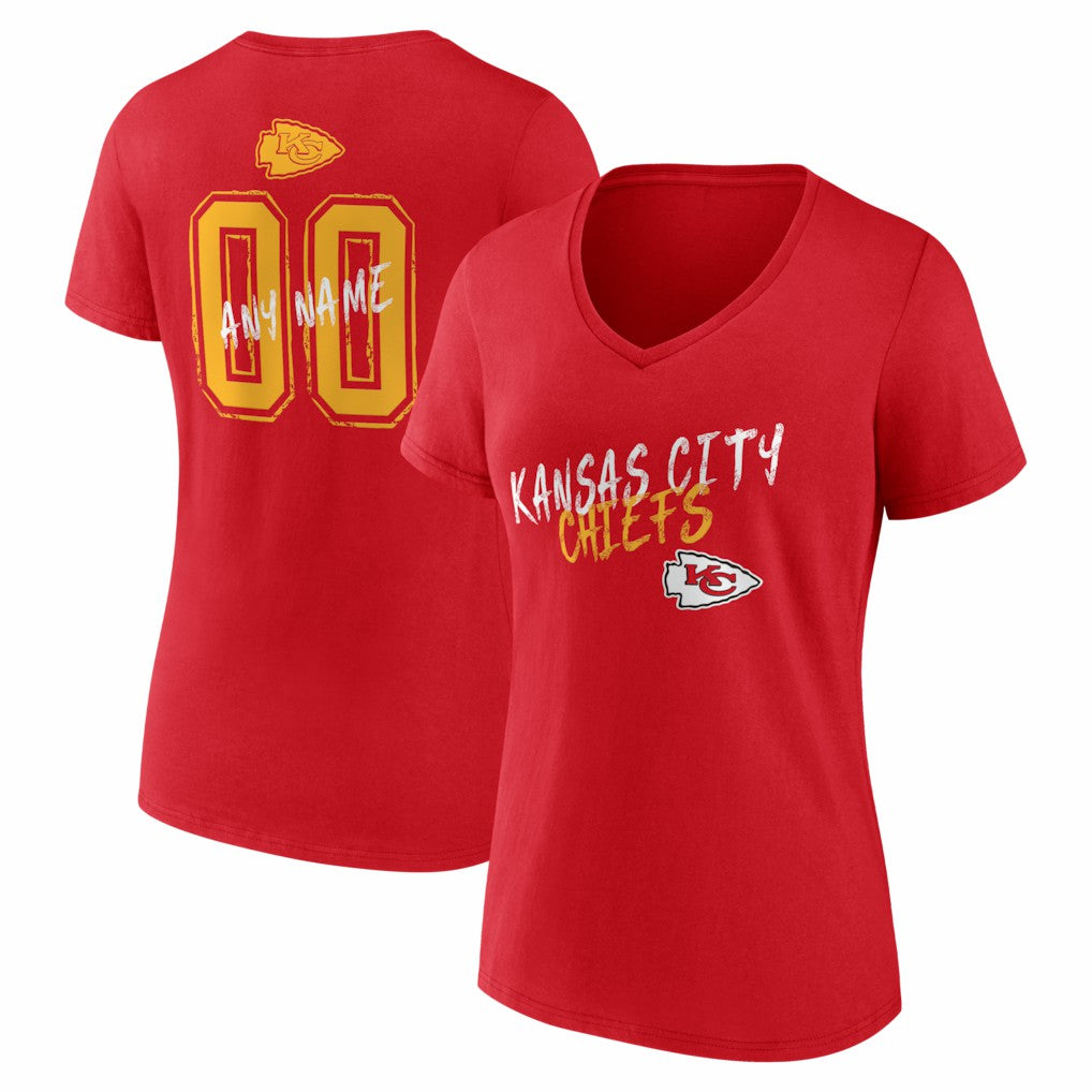 NFL Kansas City Chiefs Women's Hustle Personalized Name & Number V-Neck T-Shirt