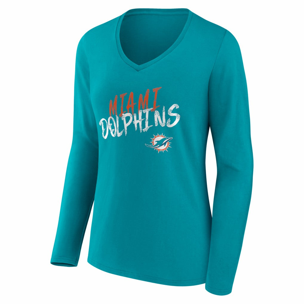 NFL Miami Dolphins Women's Hustle Personalized Name & Number Long Sleeve V-Neck T-Shirt