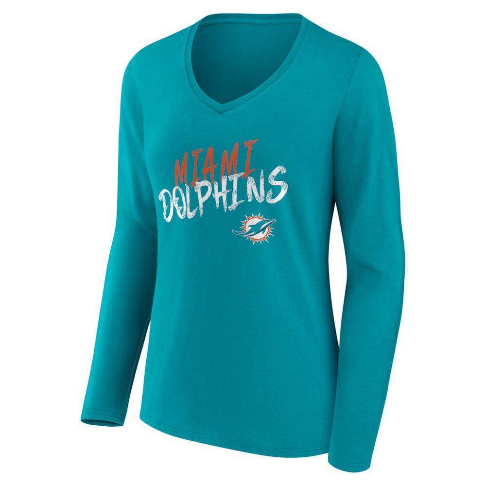 NFL Miami Dolphins Women's Hustle Personalized Name & Number Long Sleeve V-Neck T-Shirt