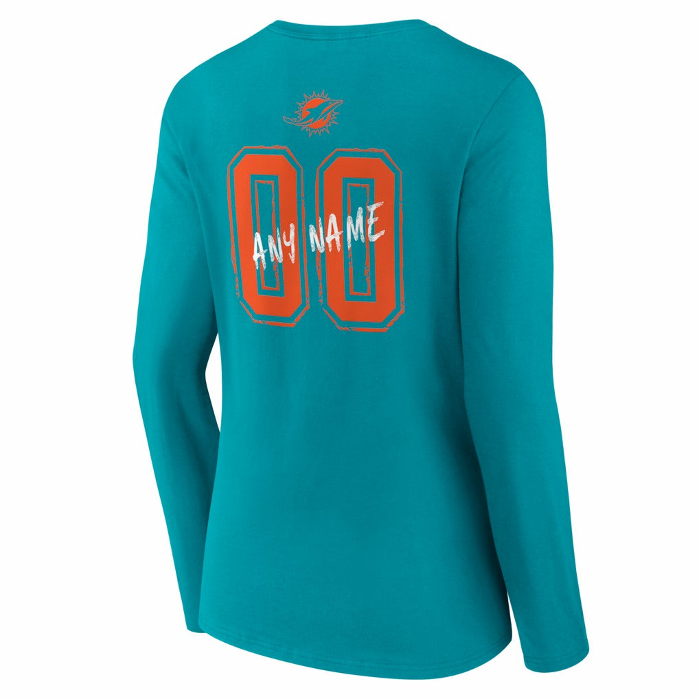 NFL Miami Dolphins Women's Hustle Personalized Name & Number Long Sleeve V-Neck T-Shirt