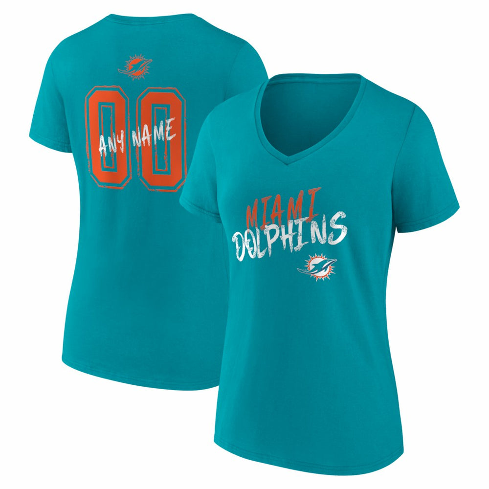 NFL Miami Dolphins Women's Hustle Personalized Name & Number V-Neck T-Shirt