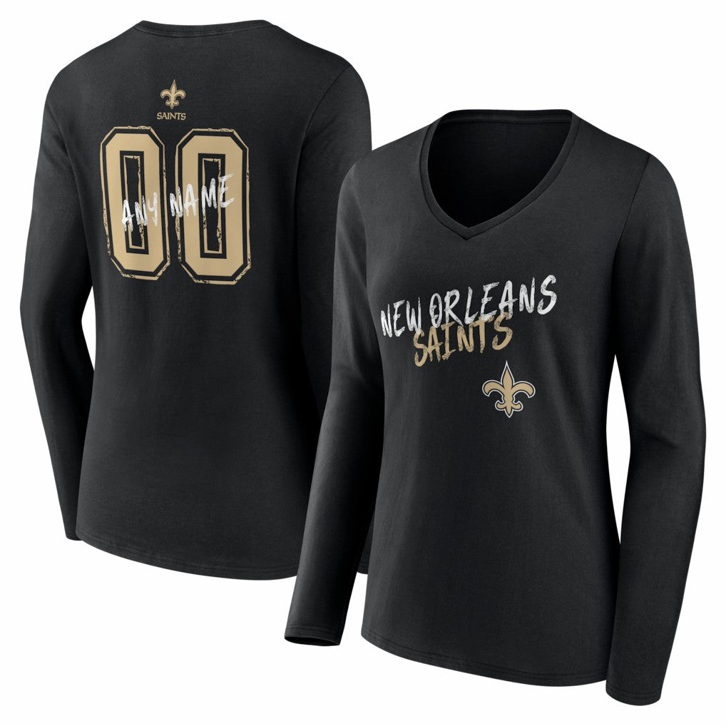 NFL New Orleans Saints Women's Hustle Personalized Name & Number Long Sleeve V-Neck T-Shirt