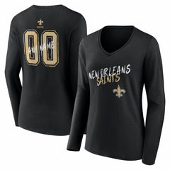 NFL New Orleans Saints Women's Hustle Personalized Name & Number Long Sleeve V-Neck T-Shirt
