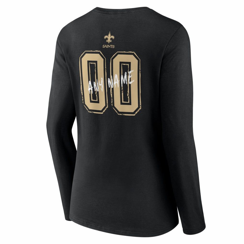 NFL New Orleans Saints Women's Hustle Personalized Name & Number Long Sleeve V-Neck T-Shirt