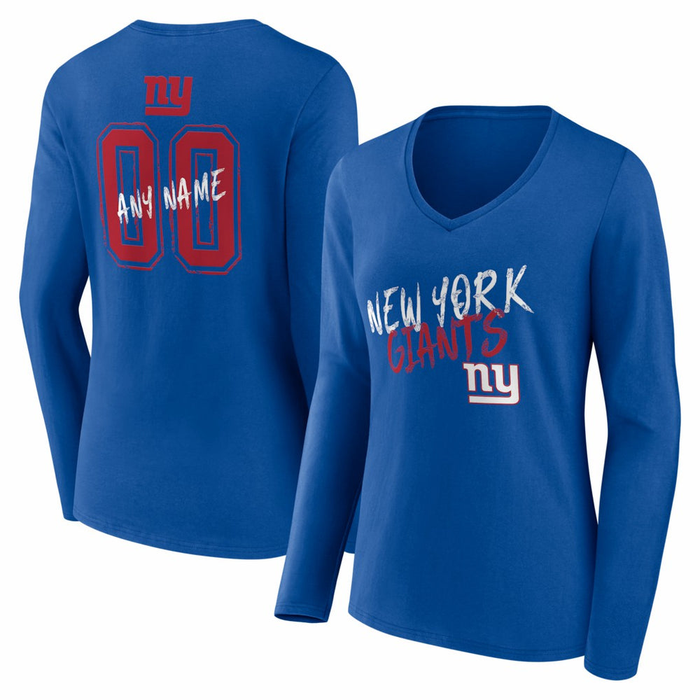 NFL New York Giants Women's Hustle Personalized Name & Number Long Sleeve V-Neck T-Shirt