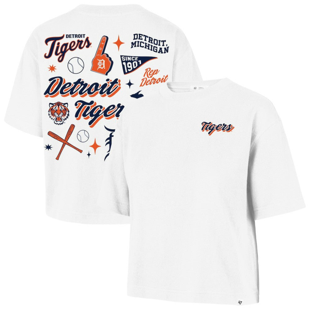 Detroit Tigers Women's Collage Script Reed City T-Shirt - White | 47 brand