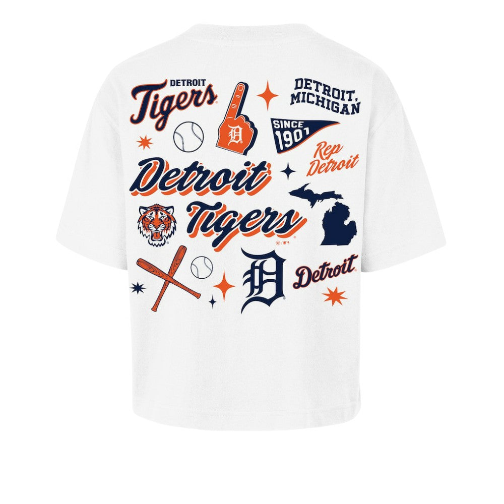 Detroit Tigers Women's Collage Script Reed City T-Shirt - White | 47 brand