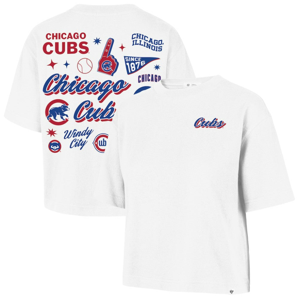 Chicago Cubs Women's Collage Script Reed City T-Shirt - White | 47 brand