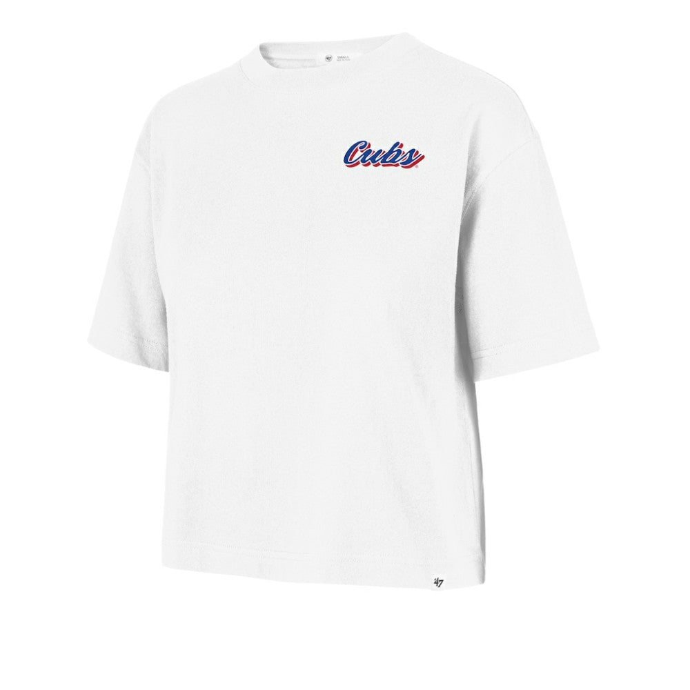 Chicago Cubs Women's Collage Script Reed City T-Shirt - White | 47 brand