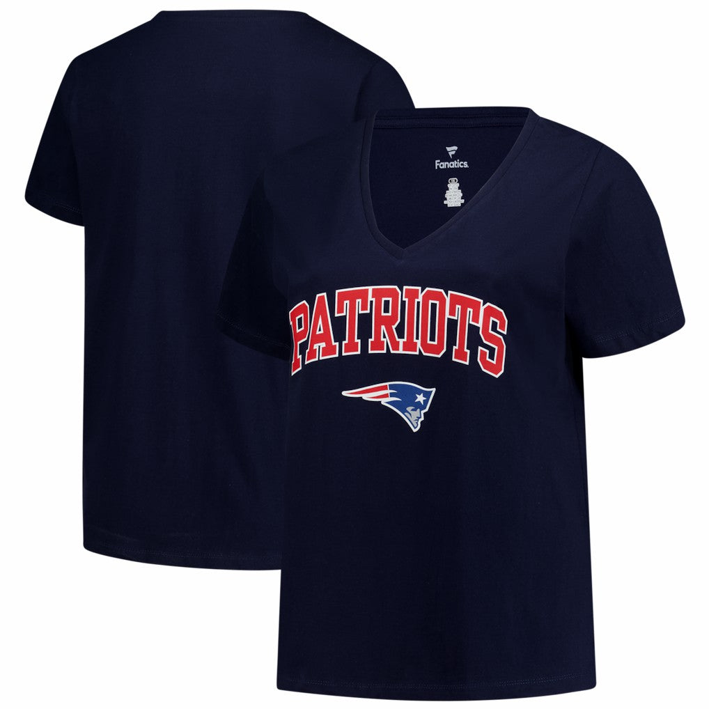 NFL New England Patriots Women's Plus Size Arch Over Logo V-Neck T-Shirt
