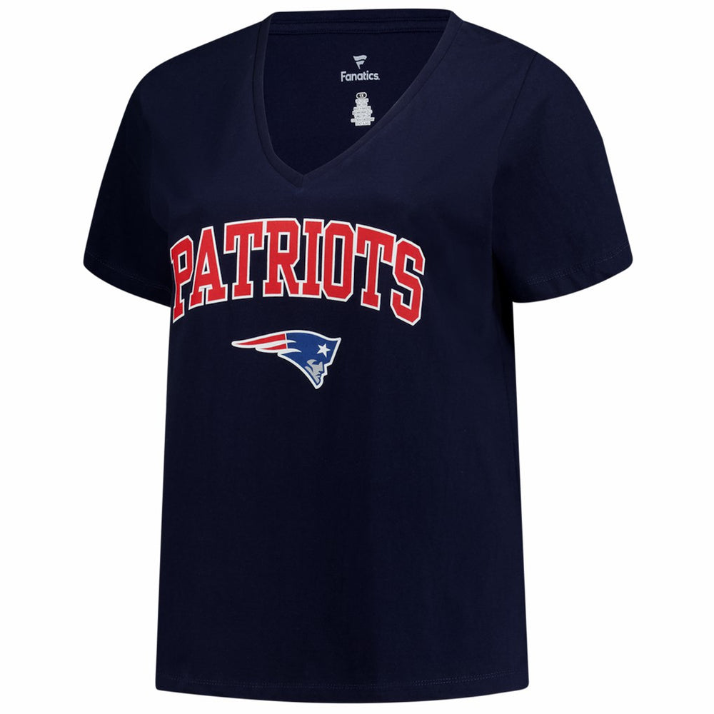 NFL New England Patriots Women's Plus Size Arch Over Logo V-Neck T-Shirt
