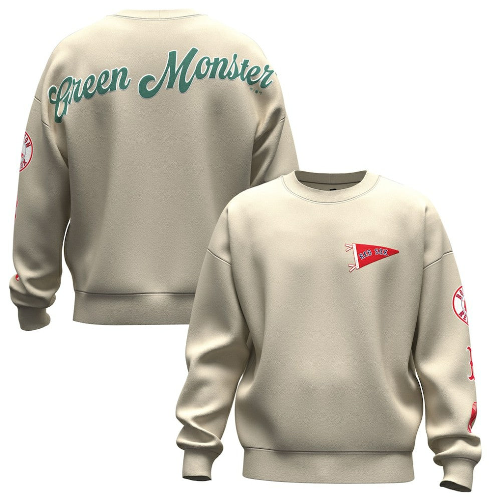 Boston Red Sox Unisex Spirit Jersey Fleece Crewneck Pennant Sweatshirt - Tan