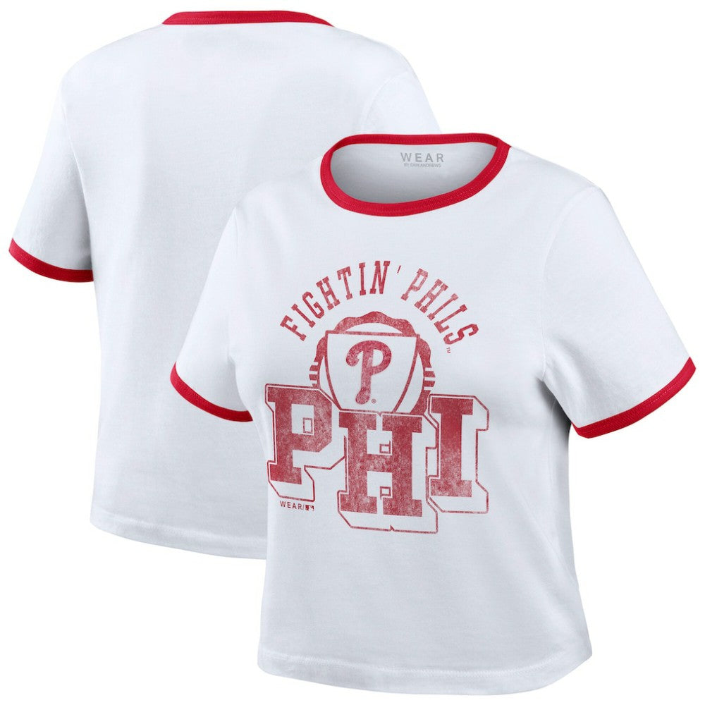 Philadelphia Phillies WEAR by Erin Andrews Women's Ringer Baby T-Shirt - White