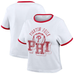 Philadelphia Phillies WEAR by Erin Andrews Women's Ringer Baby T-Shirt - White